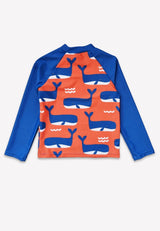 Toby Tiger Whale Waves Print Kids' Rash Vest