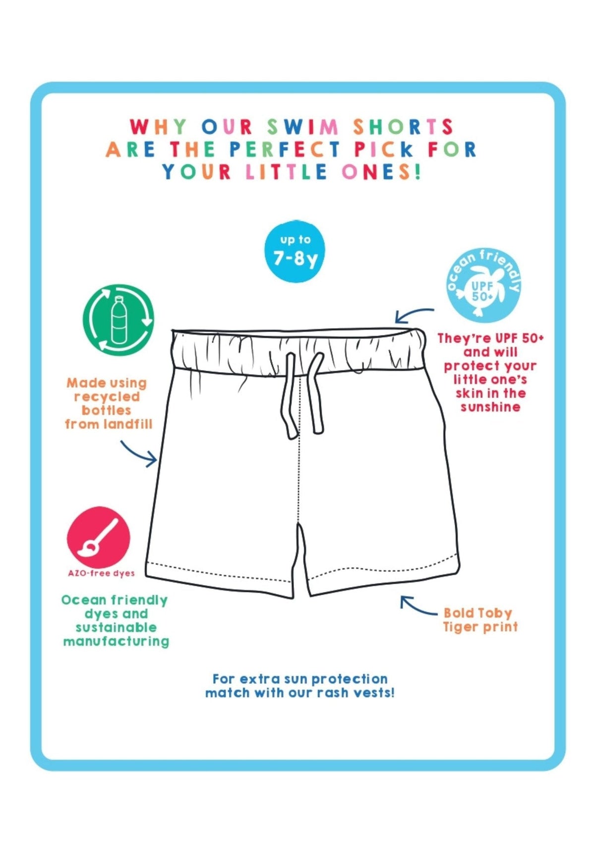 Toby Tiger Happy Stripe Print Kids' Swim Shorts
