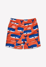 Toby Tiger Whale Waves Print Kids' Swim Shorts
