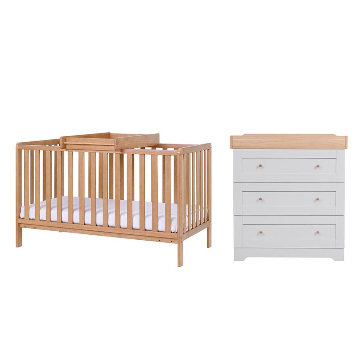 Tutti Bambini Malmo Cot Bed & Rio Furniture 3pc Set - Dove Grey/Oak