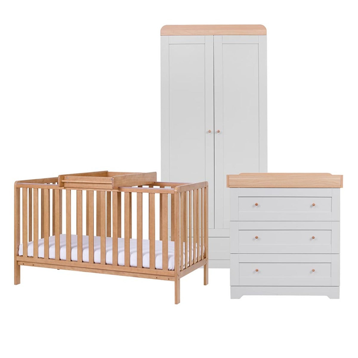 Tutti Bambini Malmo Cot Bed & Rio Furniture 3pc Set - Dove Grey/Oak