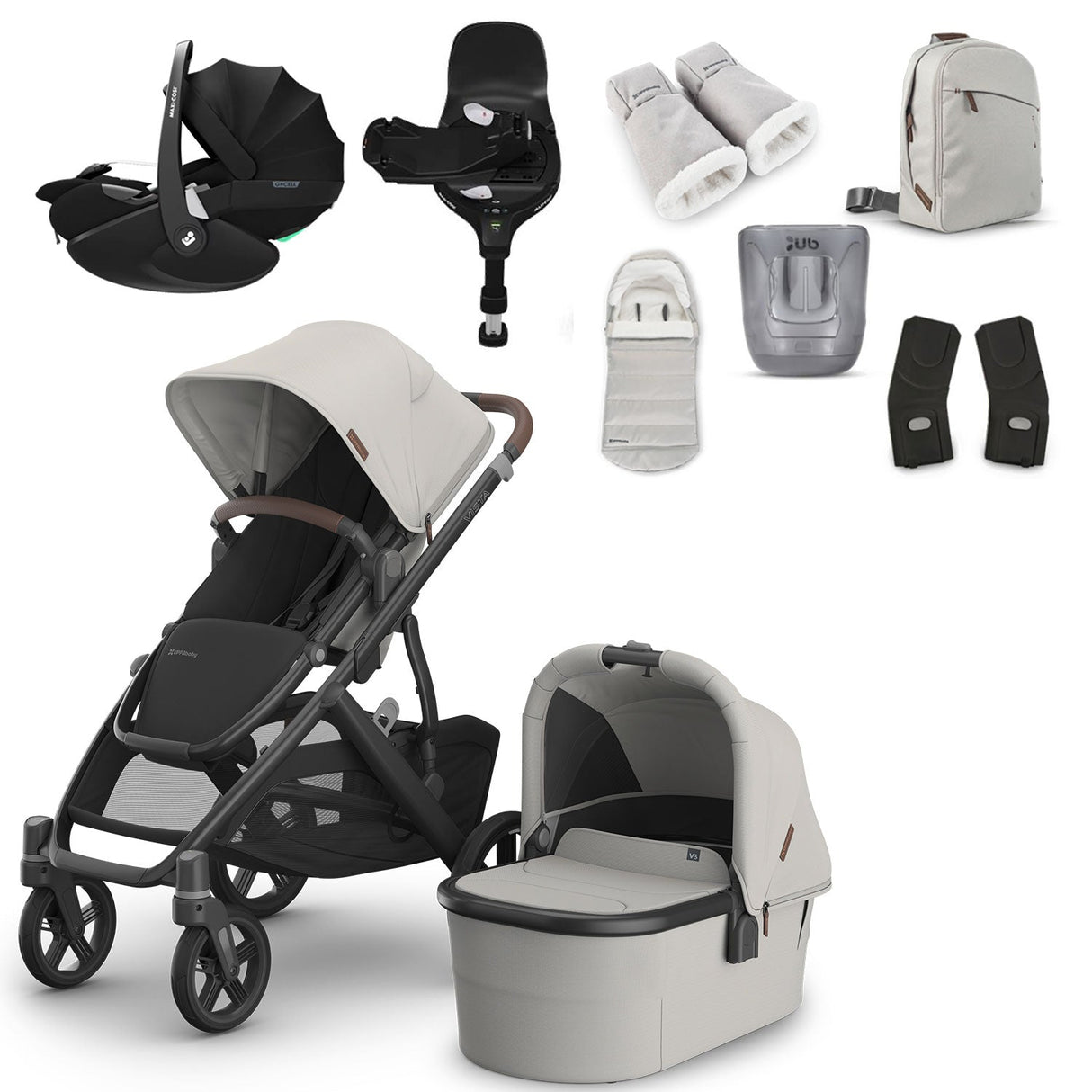 UPPAbaby VISTA V3 Luxury Maxi-Cosi Pebble 360 Pro2 i-Size Travel System Bundle - Savannah