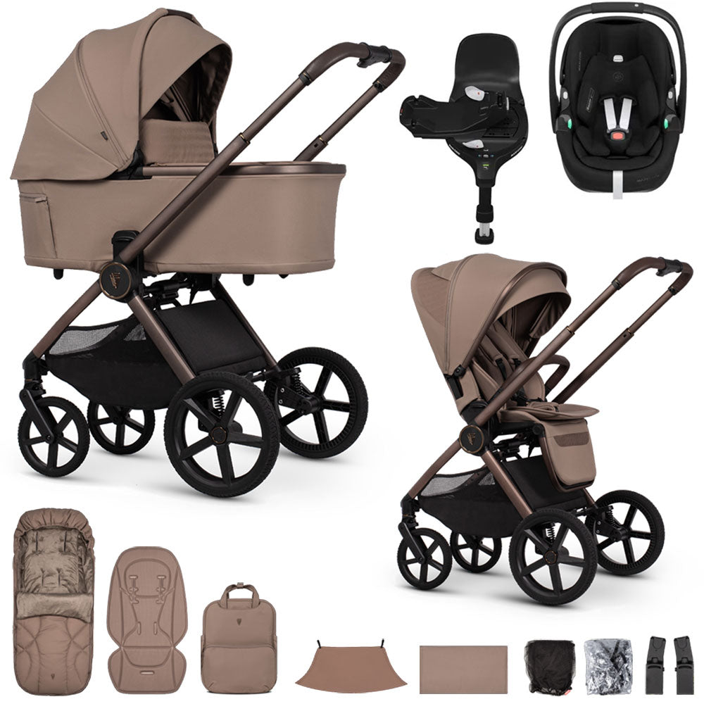 Venicci Upline 3 Luxury 4in1 Maxi-Cosi Pebble 360 Pro2 Car Seat & 360 Base Bundle - Sand
