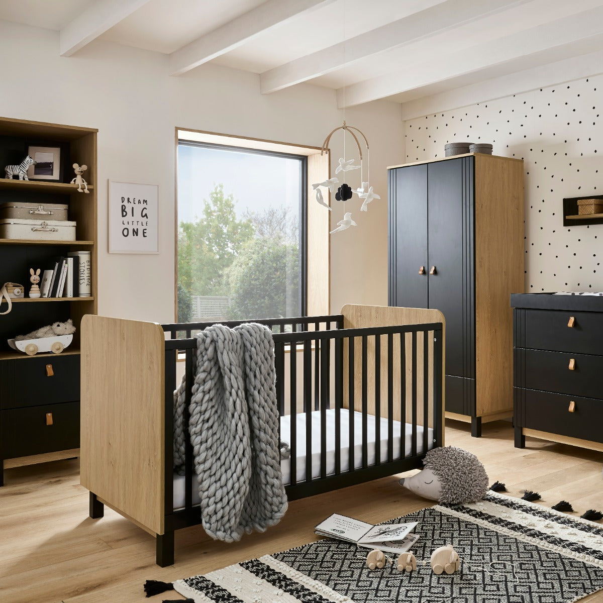 CuddleCo Rafi 4 Piece Nursery Furniture Set - Oak and Black