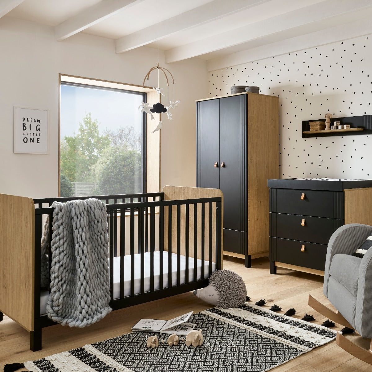 CuddleCo Rafi 3 Piece Nursery Furniture Set - Oak and Black