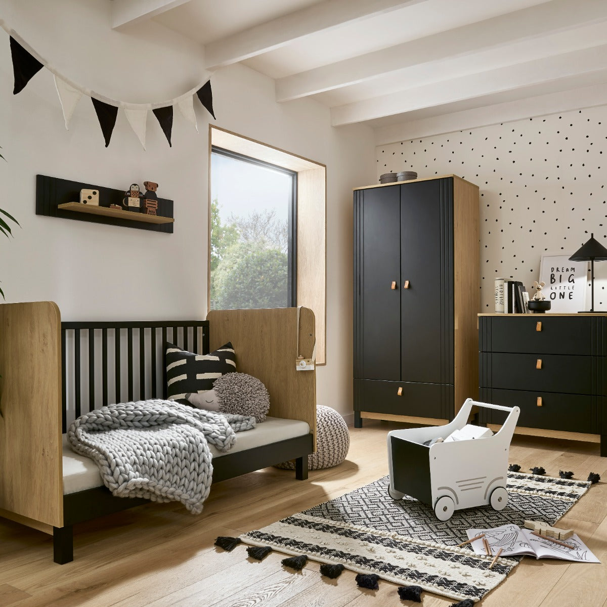 CuddleCo Rafi 3 Piece Nursery Furniture Set - Oak and Black