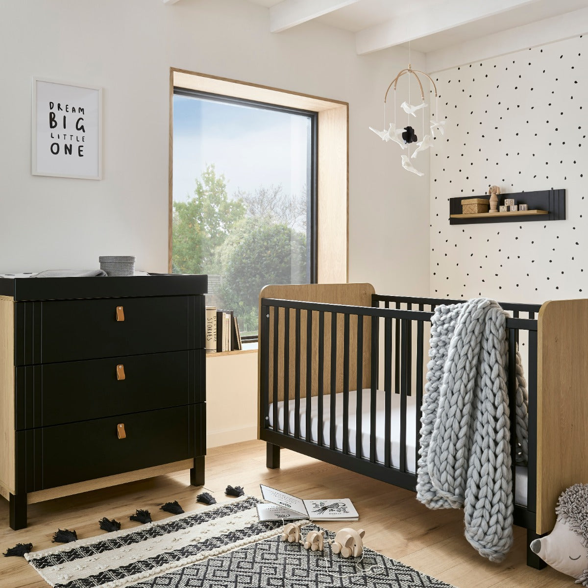 CuddleCo Rafi 2 Piece Nursery Furniture Set - Oak and Black