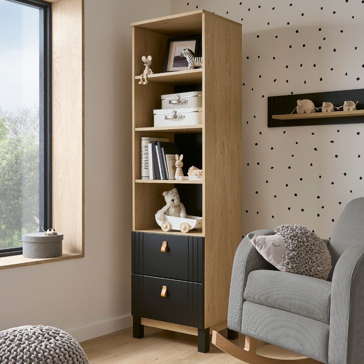 CuddleCo Rafi 4 Piece Nursery Furniture Set - Oak and Black