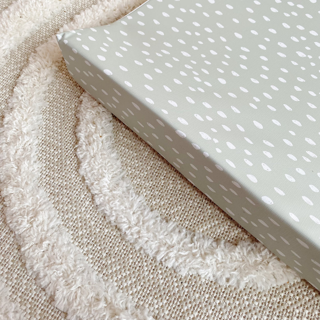 Anti-Roll Wedge Changing Mat - Sage Green Spotty Print